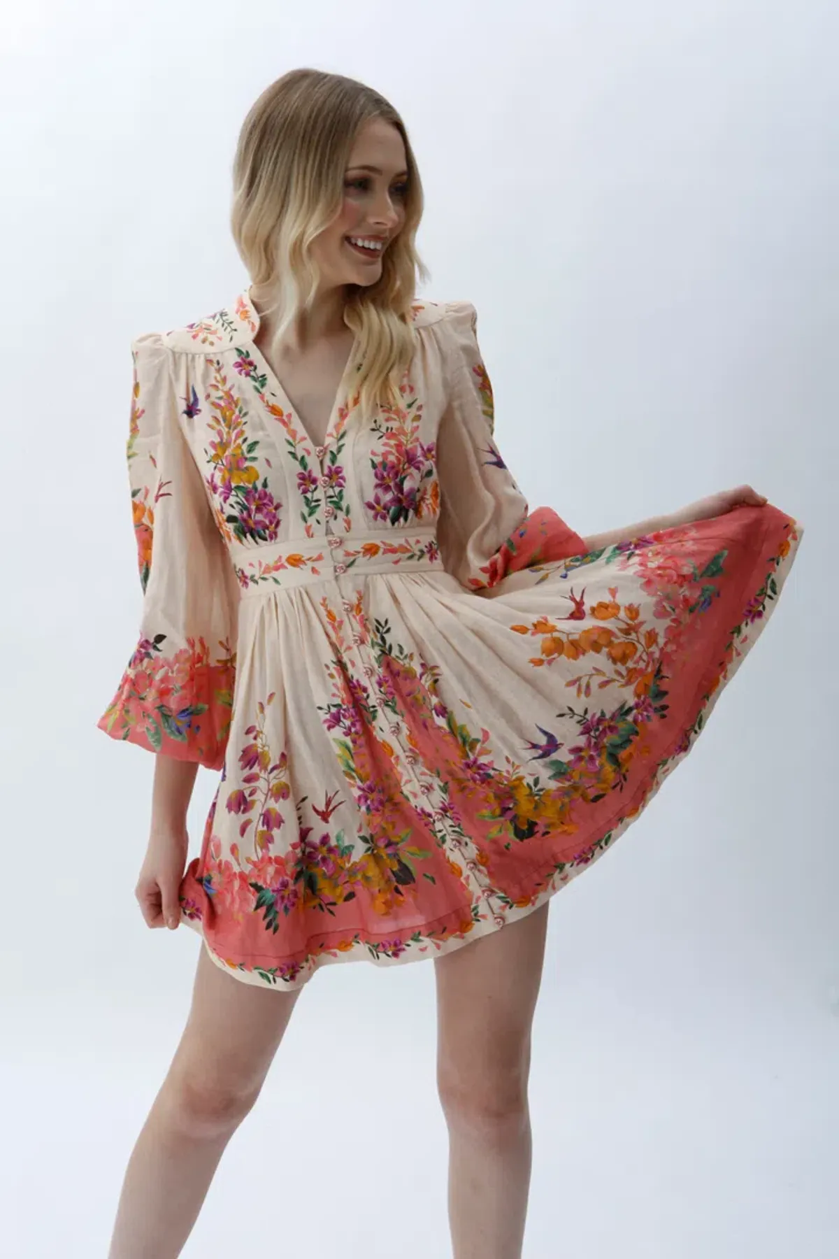 Zimmermann Tropicana Plunge Mini Dress in Cream Floral Size 0 / 8 AU - Image 4