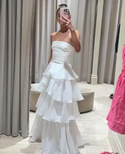 Aje Sunbeam Ruched Bustier and Cosmos Tiered Maxi Skirt Set Ivory Size 6 for rent on The Volte - image 4