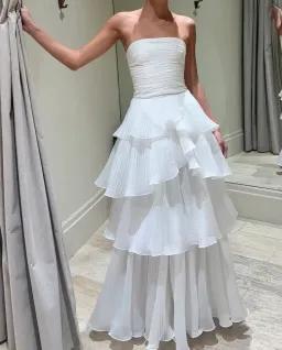 Aje Sunbeam Ruched Bustier and Cosmos Tiered Maxi Skirt Set Ivory Size 6 for rent on The Volte - image 3