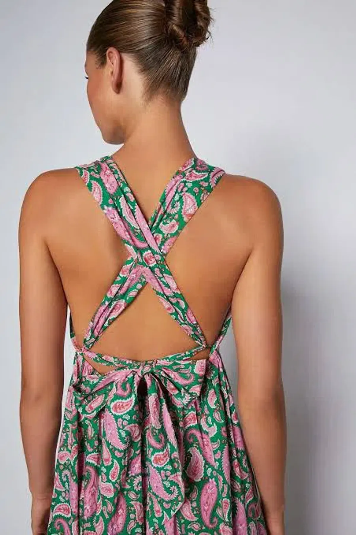 Scanlan Theodore Paisley Halter Maxi Dress Green Pink Size 6 - Image 3