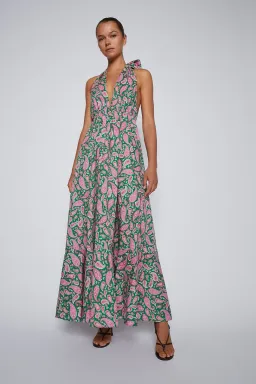 Scanlan Theodore Paisley Halter Maxi Dress Green Pink Size 6 for rent on The Volte - image 1