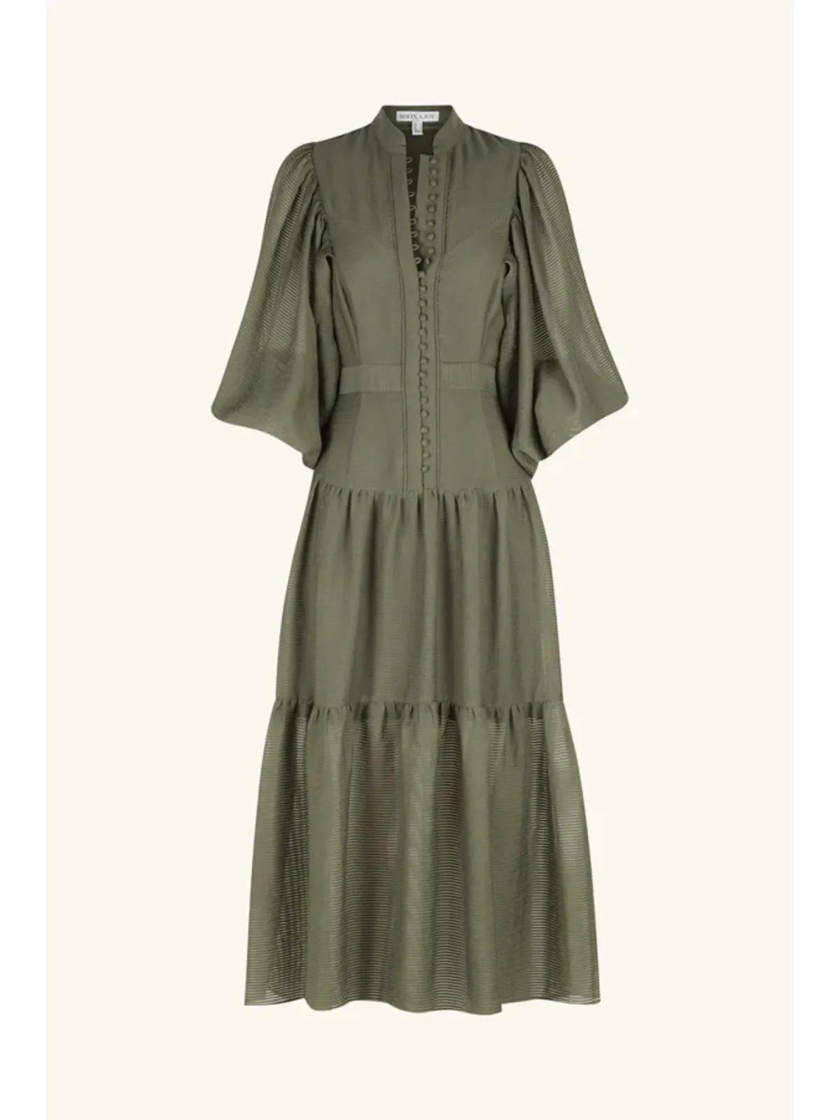 Shona Joy Charlotte High Neck Midi Dress Khaki Size AU 16 - Image 5