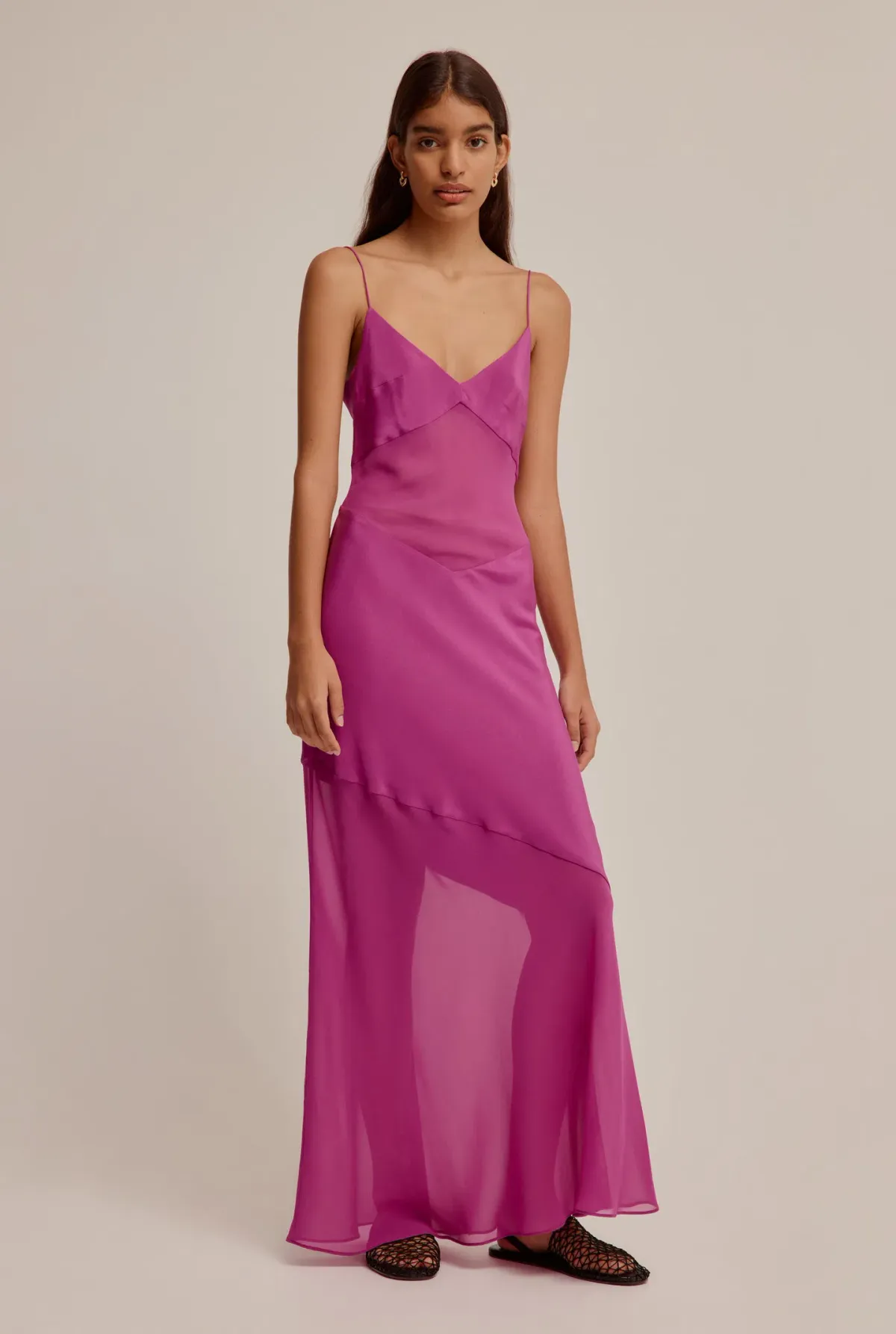 Venroy Sheer Panelled Silk Slip Dress Mulberry Size XS / AU 6 for rent on The Volte - main image