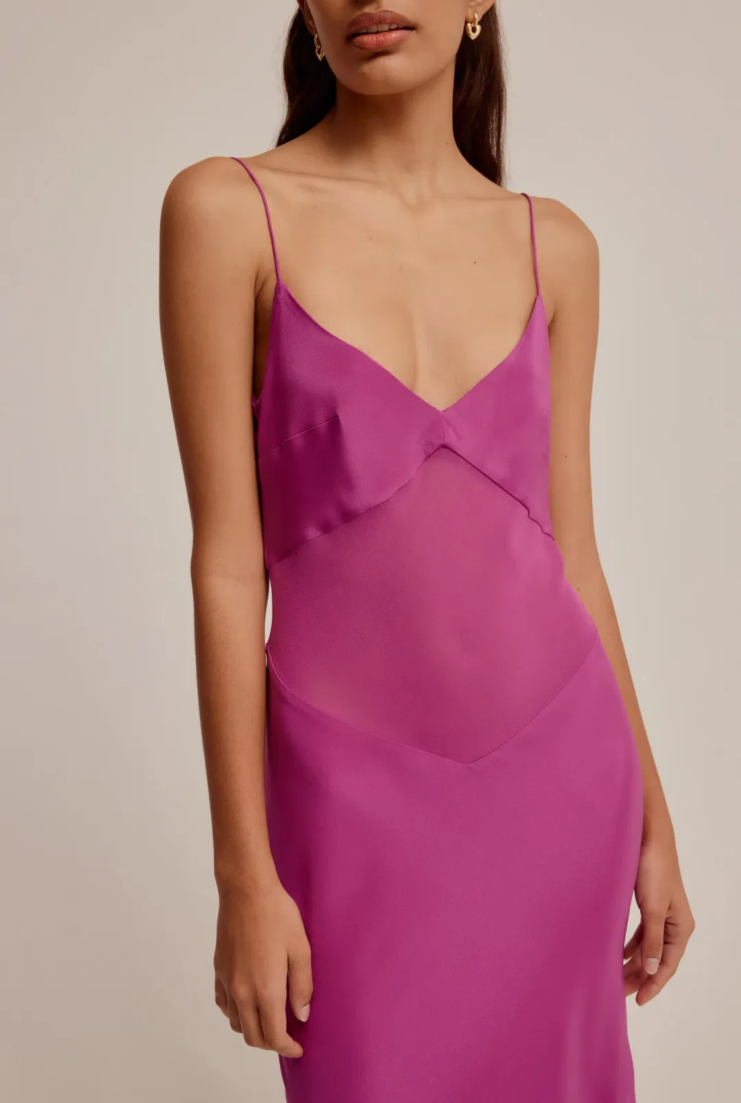Venroy Sheer Panelled Silk Slip Dress Mulberry Size XS / AU 6 for rent on The Volte - main image