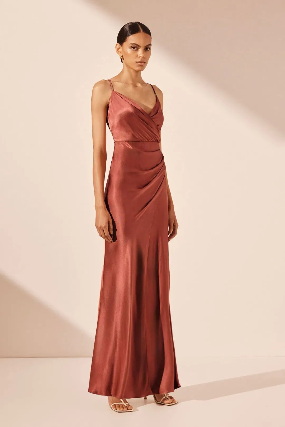 Shona Joy La Lune Cross Draped Maxi Dress Terracotta Size 6 for rent on The Volte - main image