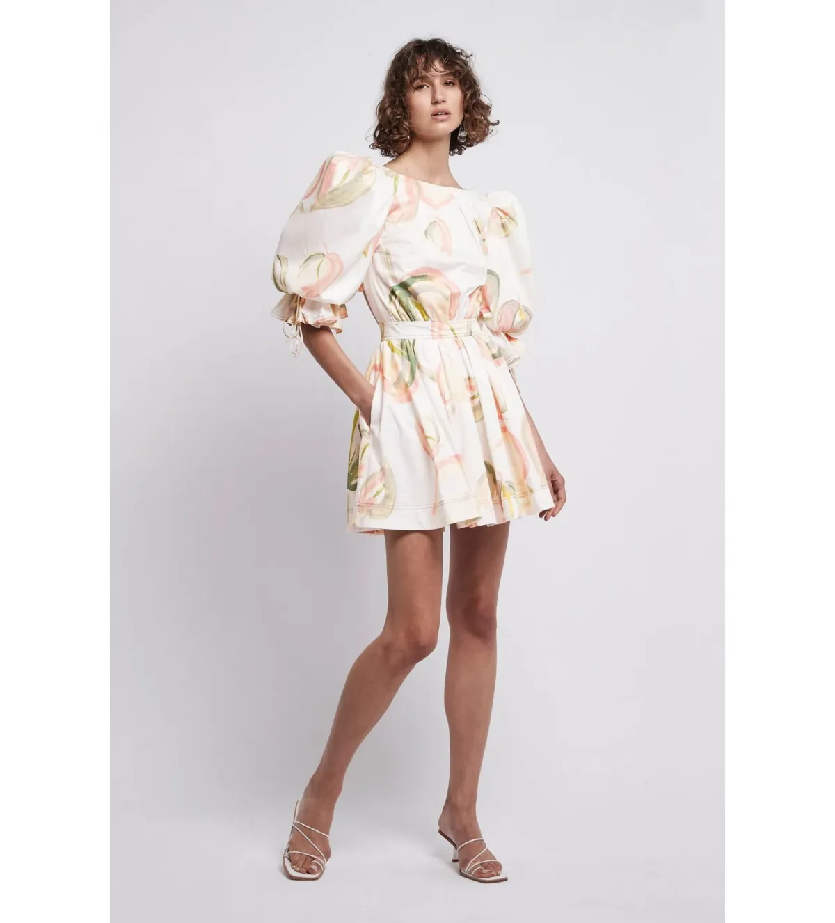 Aje Imprint Cotton Floral Mini Dress In Ivory Size 12 - Image 1