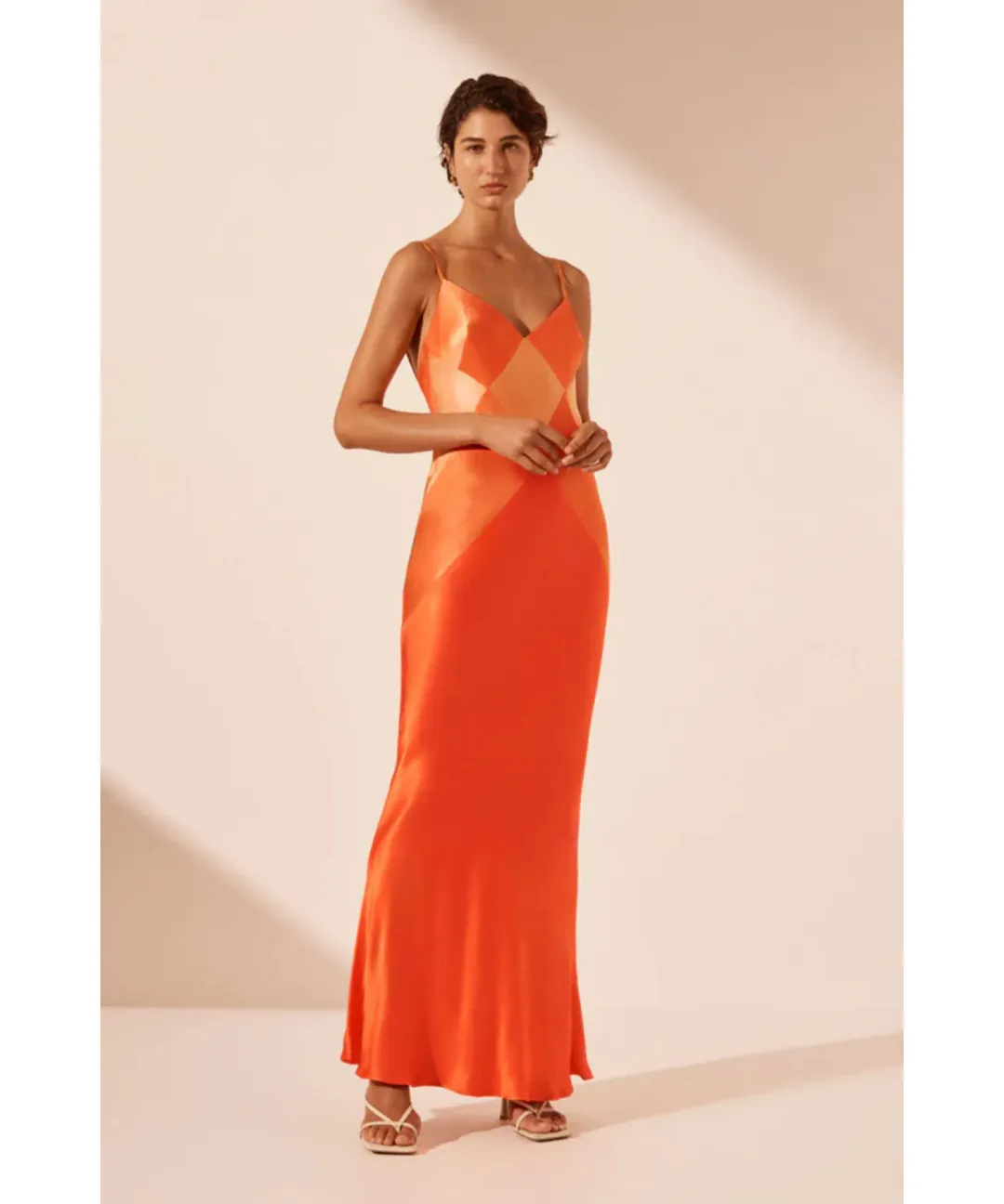 Shona Joy Mia Contrast Spliced Maxi Dress Red Orange/Hibiscus Size AU 10 for rent on The Volte - main image