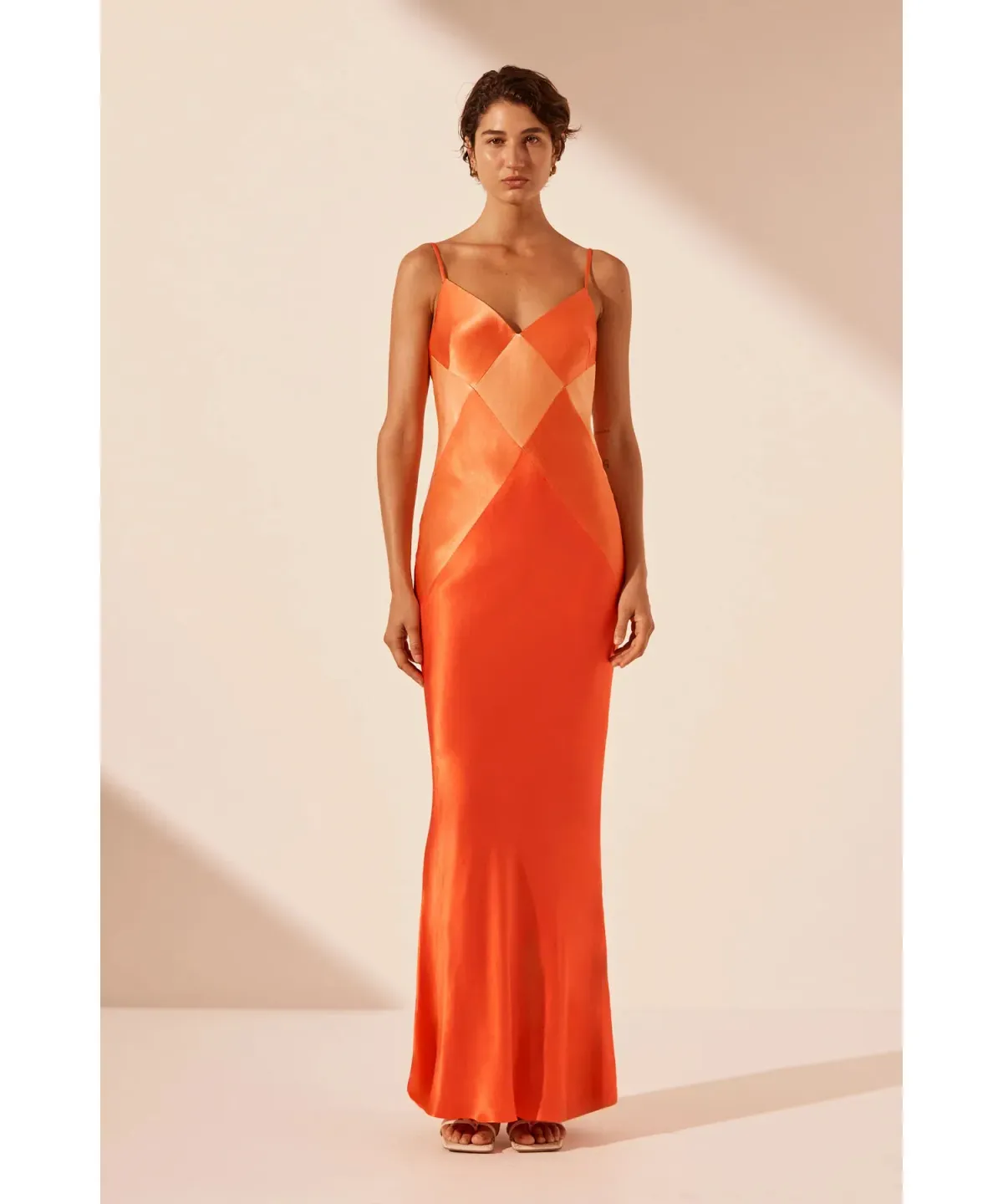 Shona Joy Mia Contrast Spliced Maxi Dress Red Orange/Hibiscus Size AU 10 for rent on The Volte - main image