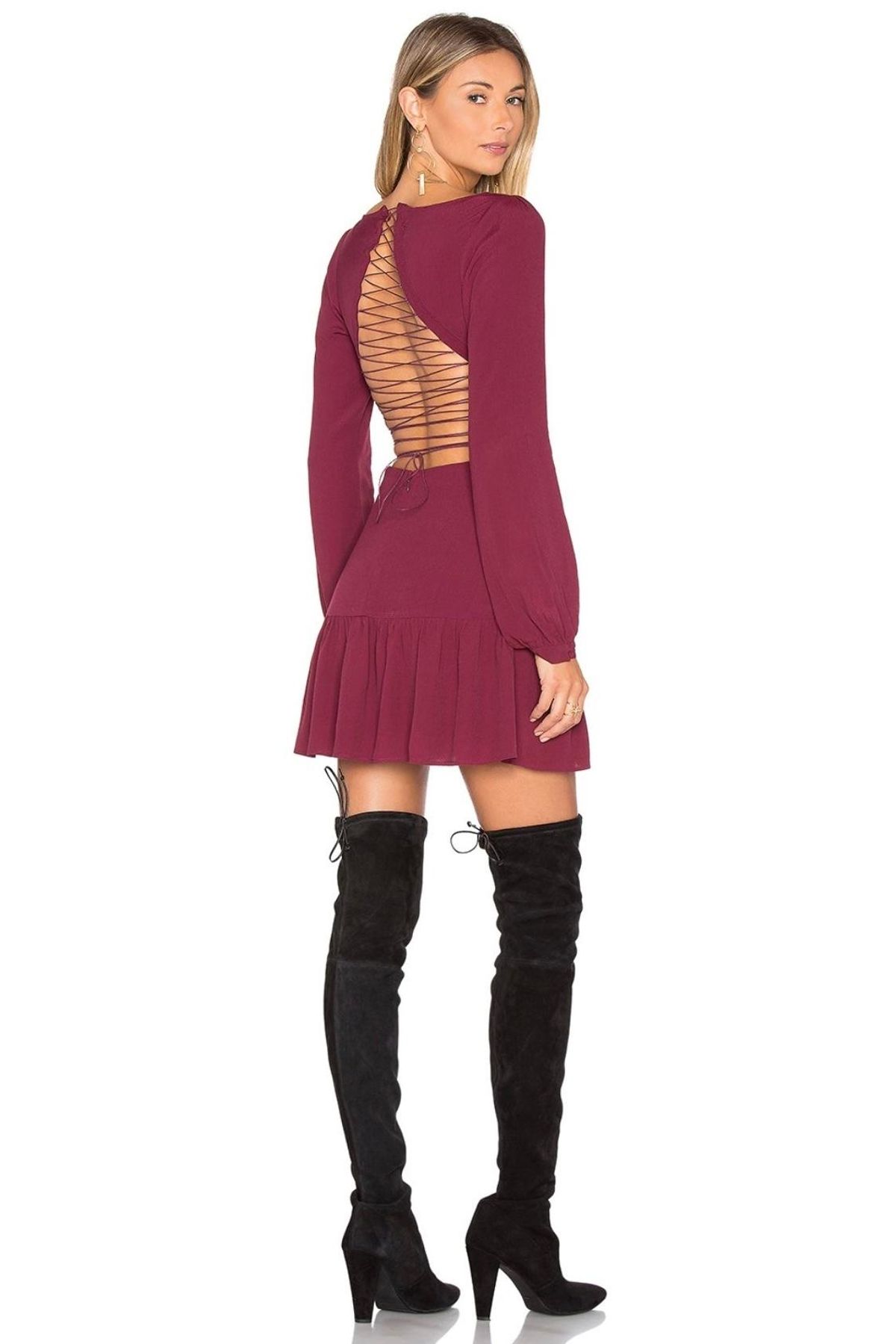 For Love & Lemons X REVOLVE Lace Up Dress in Wine size XS - Image 1