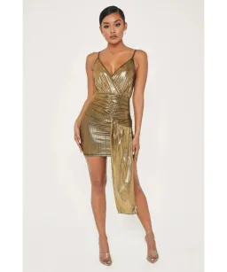 Meshki Dante Drape Wrap Mini Dress In Gold Size S / AU 8 for rent on The Volte - image 1