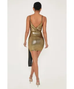 Meshki Dante Drape Wrap Mini Dress In Gold Size S / AU 8 for rent on The Volte - image 5