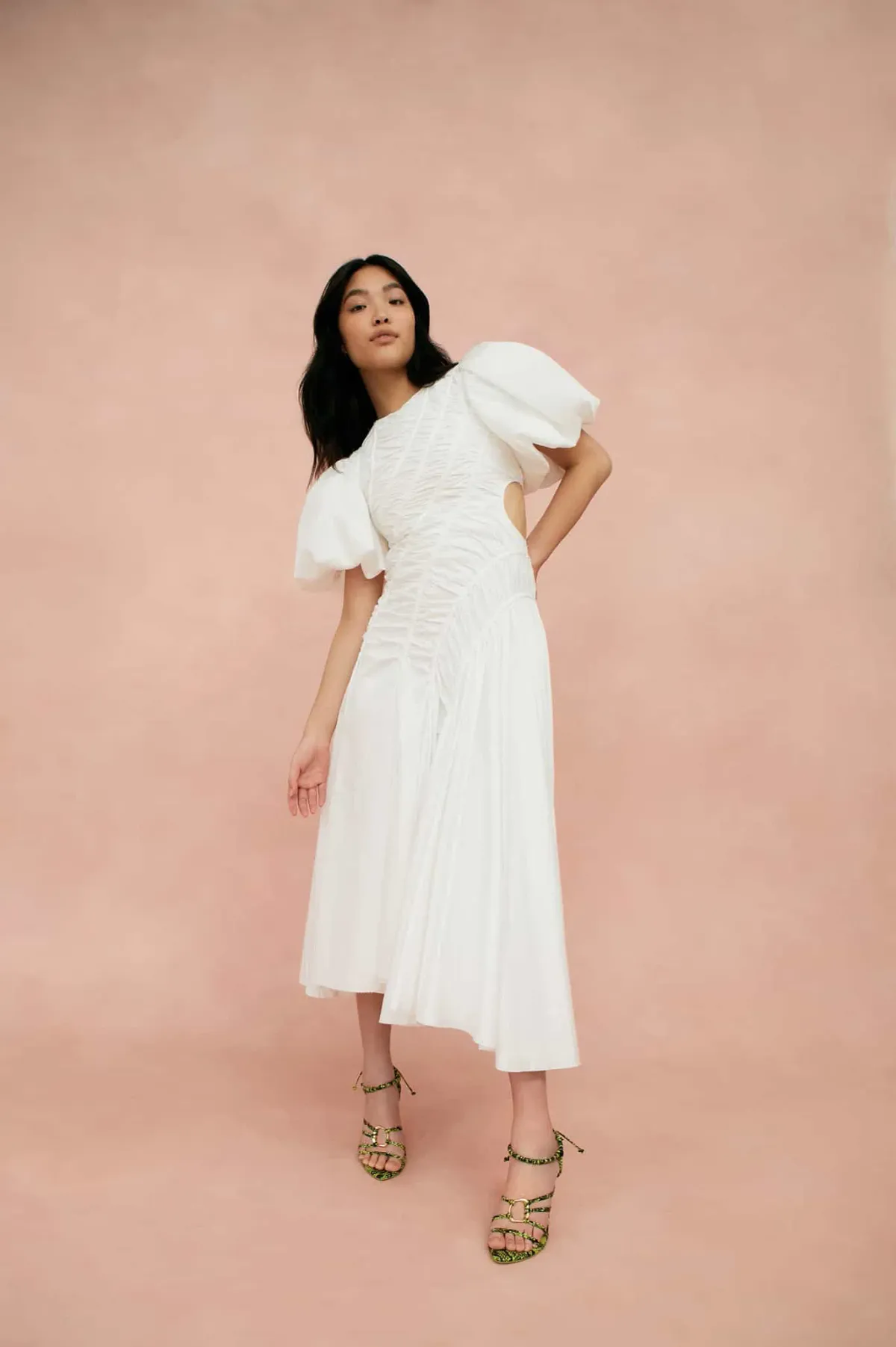 Aje Siren Drawstring Midi Dress Ivory Size 6 - Image 1