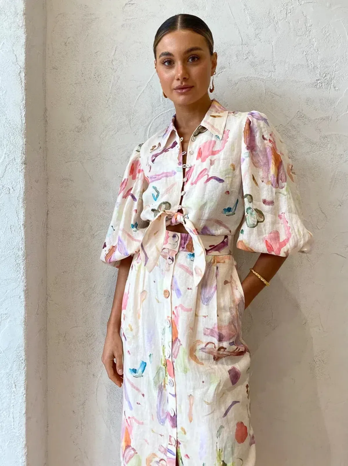 Alemais Annie Watercolour Print Shirt Midi Dress Multi Size 12 - Image 3