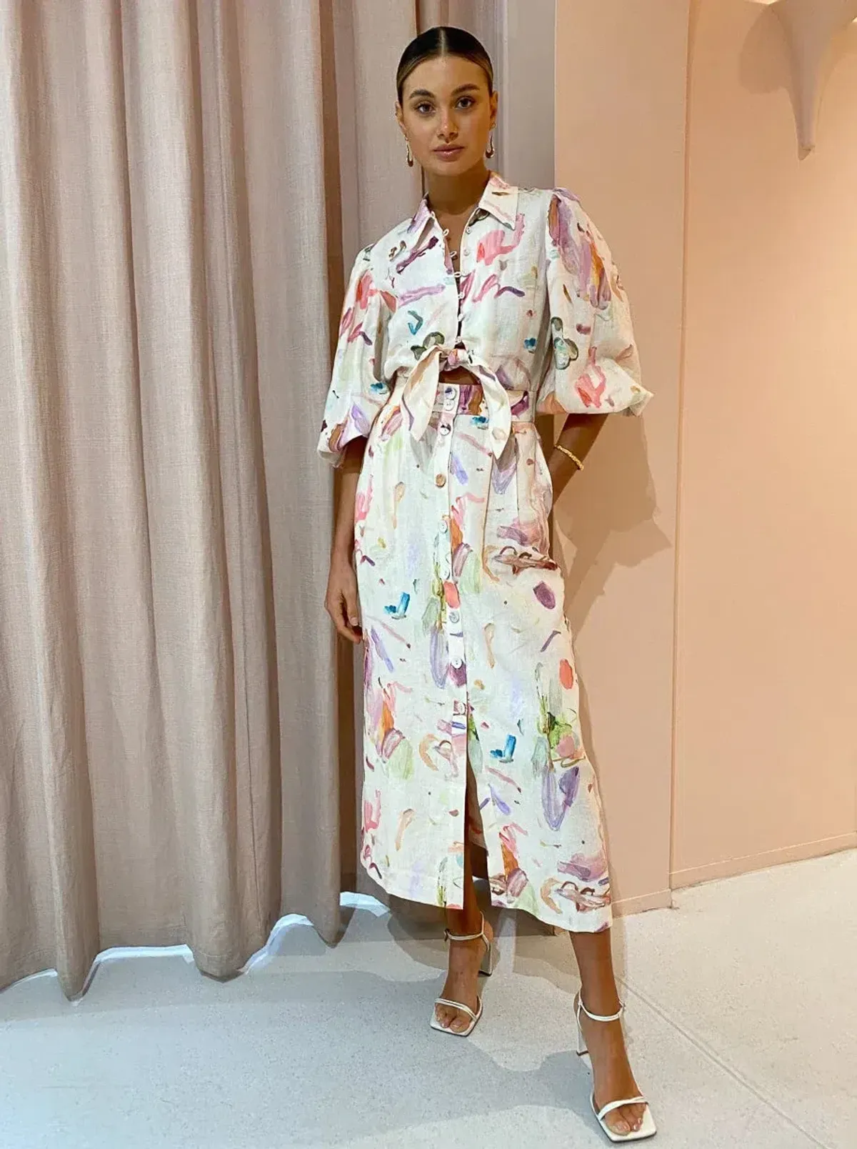 Alemais Annie Watercolour Print Shirt Midi Dress Multi Size 12 - Image 1
