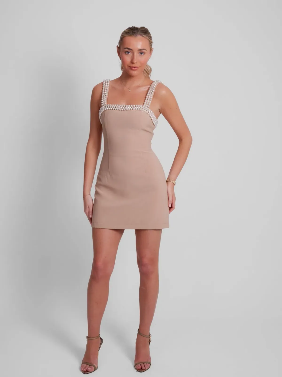 Odd Muse The Ultimate Muse Pearl Trim Mini Dress in Camel Size 6 - Image 1