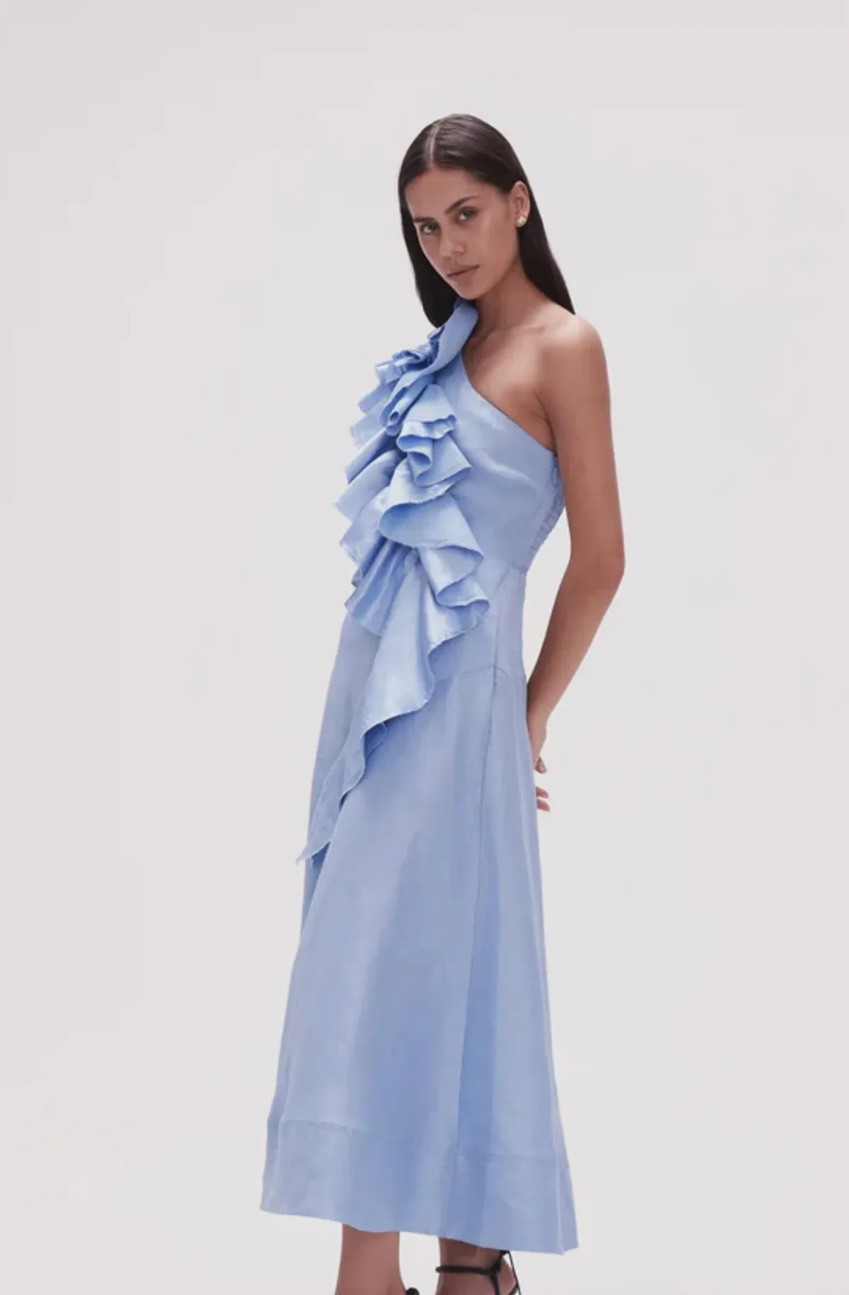 Aje Adelia Ruffle Midi Dress Light Sky Blue Size 8 - Image 4