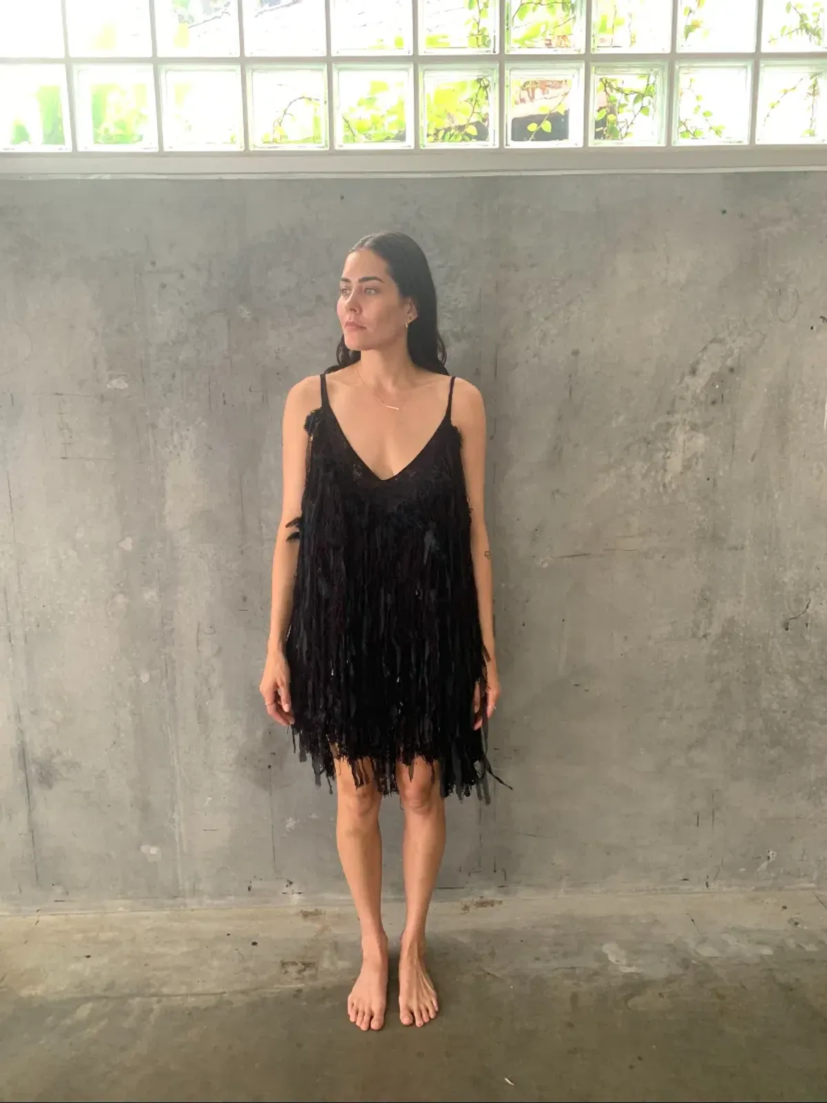Camilla Black Mini Evening Dress with Feathers One Size - Image 1