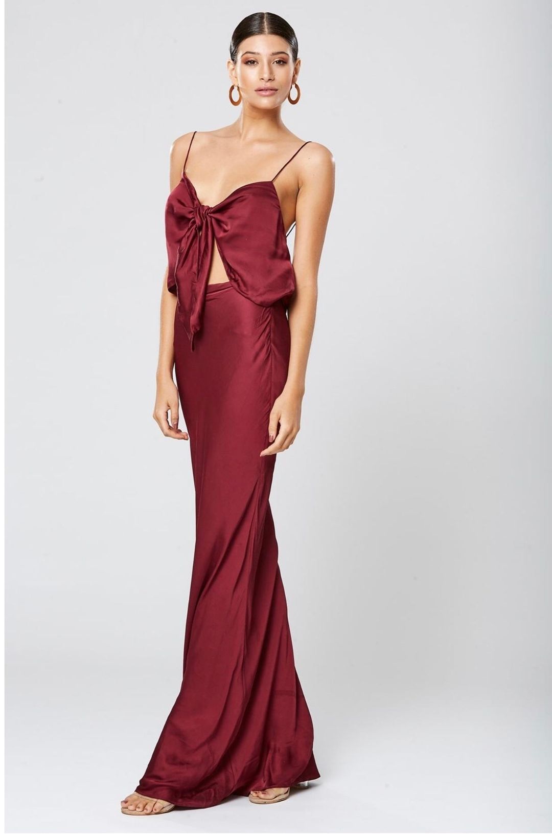 Winona Lunar Backless Maxi Dress - wine for rent on The Volte - main image