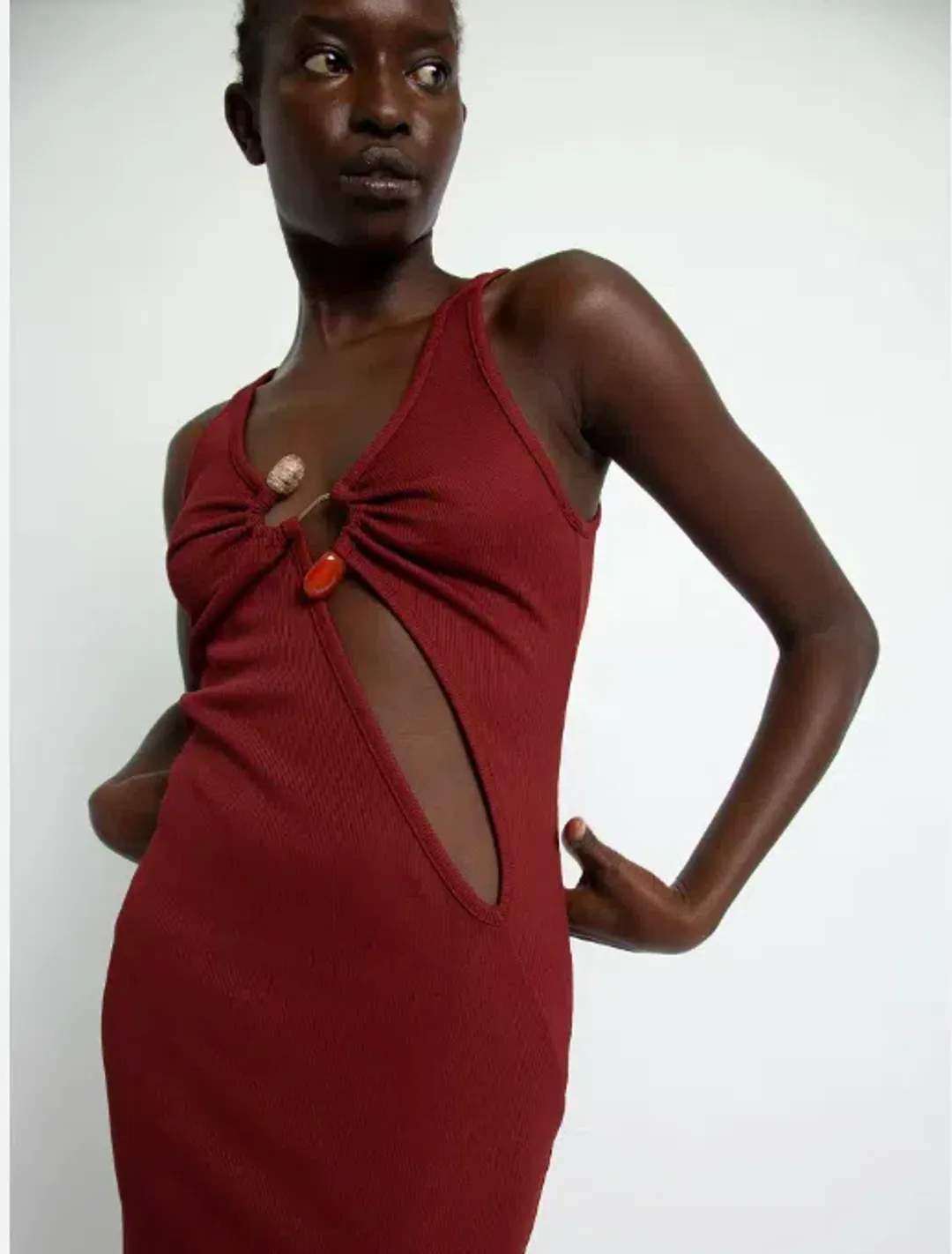 Christopher Esber Split Release Quartz Rib Dress Red Size 6 for rent on The Volte - main image