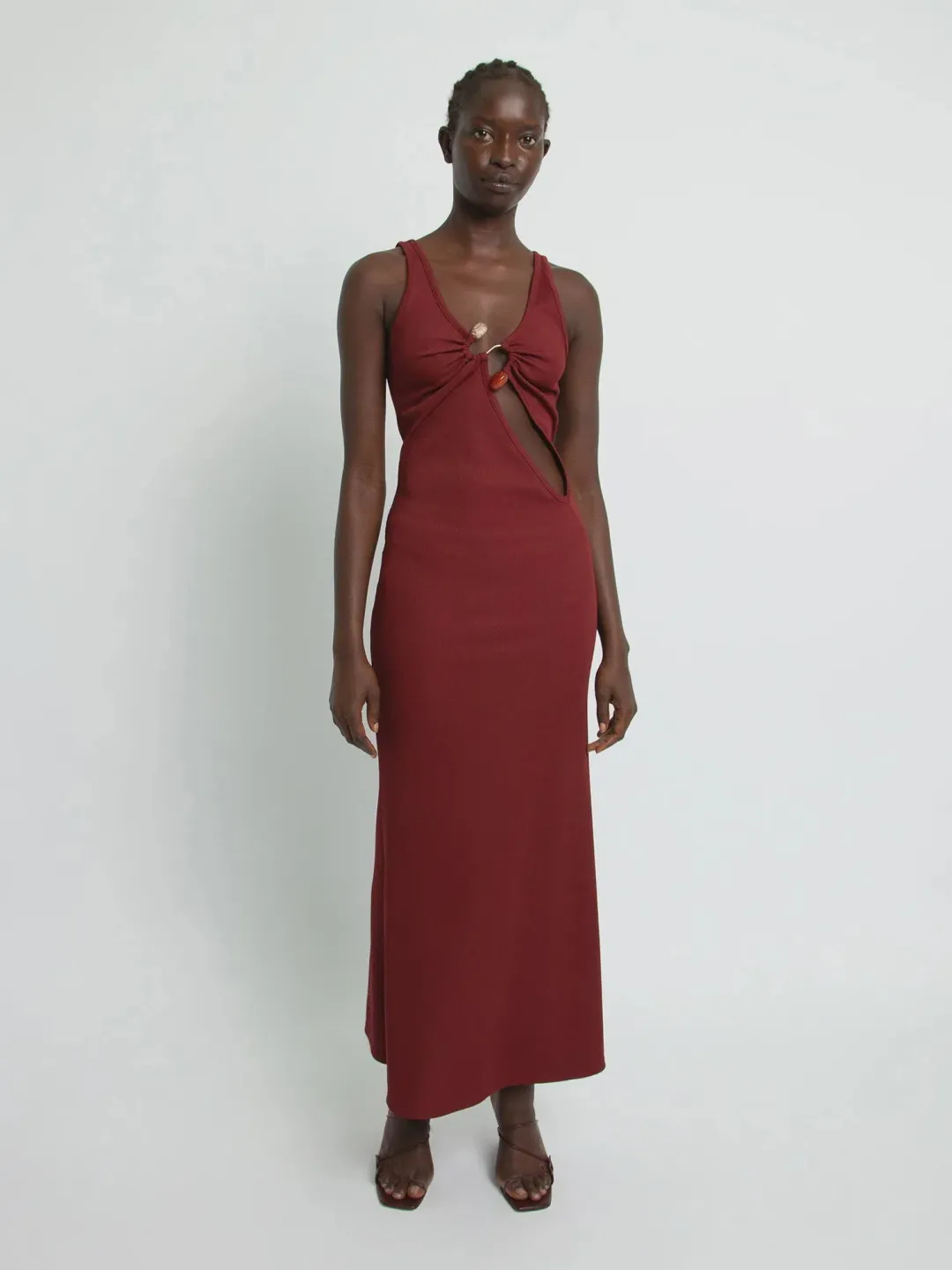 Christopher Esber Split Release Quartz Rib Dress Red Size 6 for rent on The Volte - main image