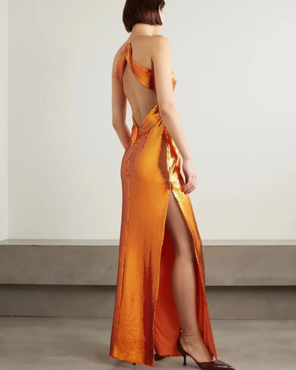 Galvan Kite Cutout Sequined Satin Maxi Dress Orange Size 8 - Image 2