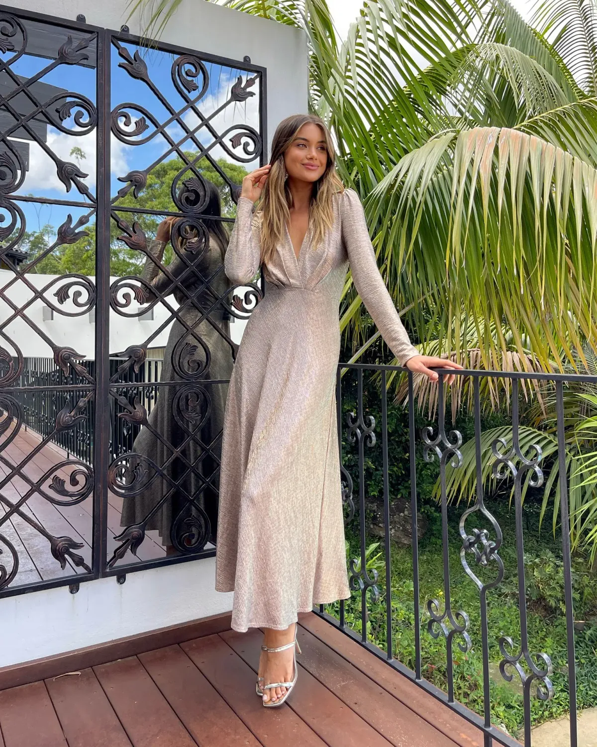 Sheike Evelyn Empire Waist Maxi Dress Rose Gold Size 16 for rent on The Volte - main image