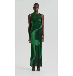 Scanlan Theodore Italian Watercolour Print Dress Green Safari Size 10 for rent on The Volte - image 2
