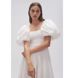 Aje Casa Puff Sleeve Midi Dress in Ivory Size AU 14 for rent on The Volte - image 4