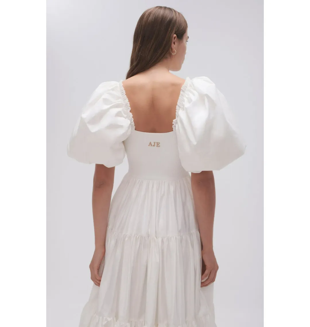 Aje Casa Puff Sleeve Midi Dress in Ivory Size AU 14 for rent on The Volte - main image