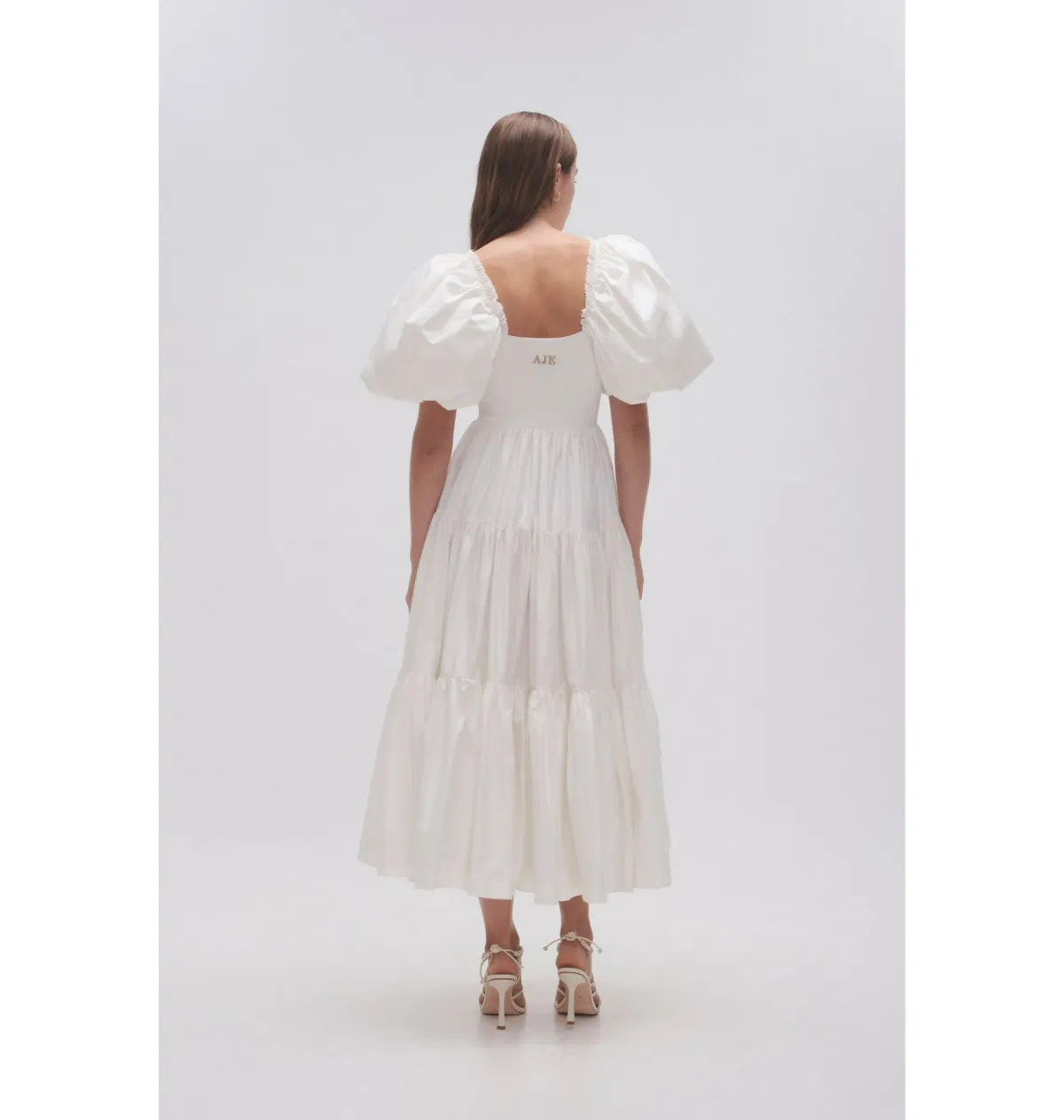Aje Casa Puff Sleeve Midi Dress in Ivory Size AU 14 - Image 5
