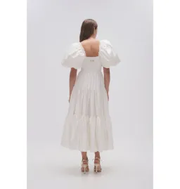 Aje Casa Puff Sleeve Midi Dress in Ivory Size AU 14 for rent on The Volte - image 5
