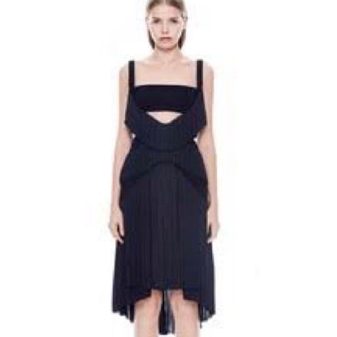 DION LEE - "Broken Pinafore" Dress in Black with Pink strap (back) for rent on The Volte - main image