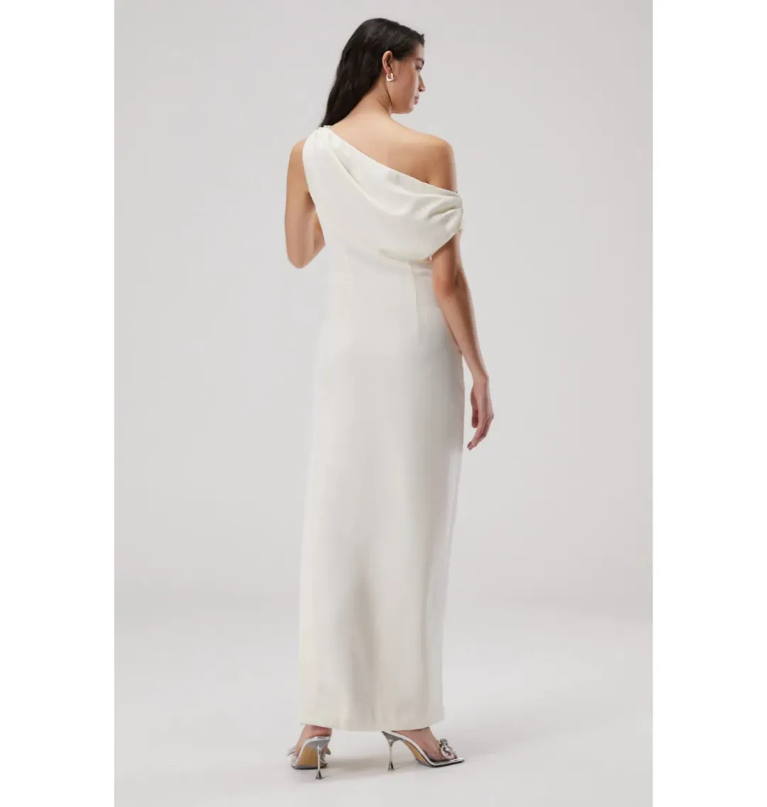 Misha Aster Drape Shoulder Satin Maxi Dress Antique White 8/S for rent on The Volte - main image