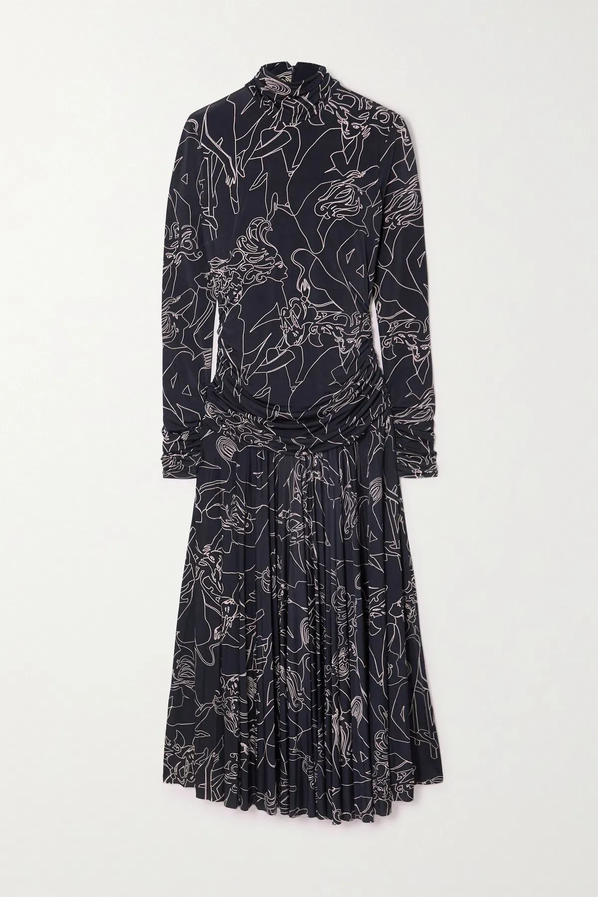 Victoria Beckham Pleated Printed Stretch Crepe Turtleneck Maxi Dress Navy Size 10 - Image 4