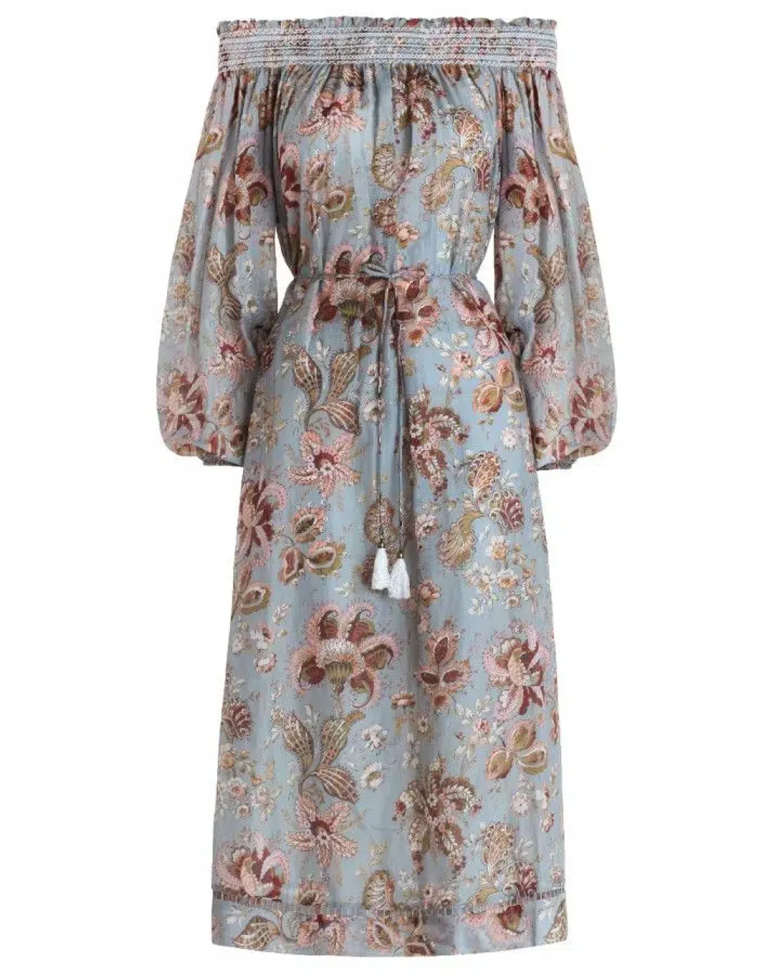 Zimmermann Pavilion Off Shoulder Silk Cotton Smock Midi Dress Floral Size 1 / AU 10 for rent on The Volte - main image