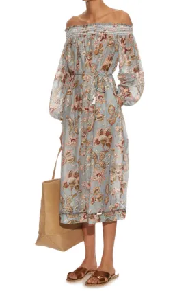 Zimmermann Pavilion Off Shoulder Silk Cotton Smock Midi Dress Floral Size 1 / AU 10 for rent on The Volte - image 2