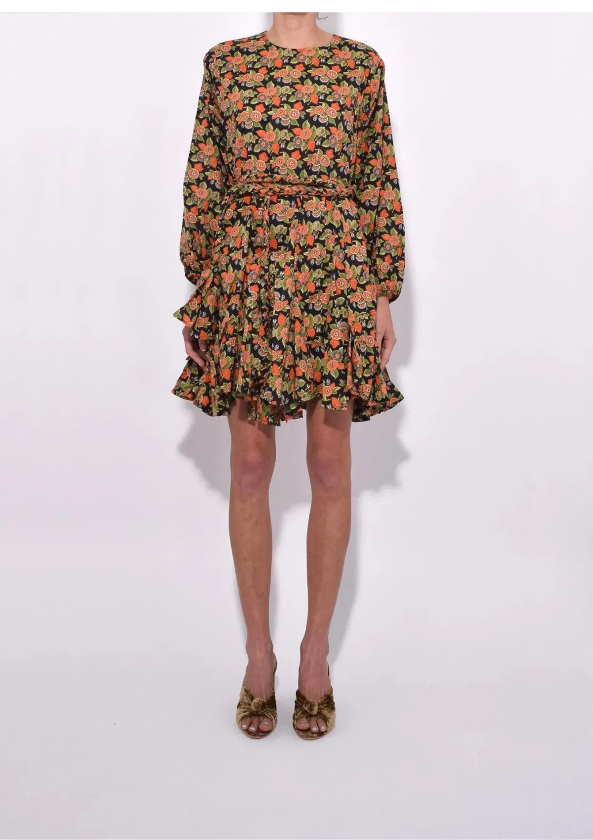Rhode Resort Ella Long Sleeve Belted Fluted Mini Dress Floral Size XS / AU 6 - Image 1