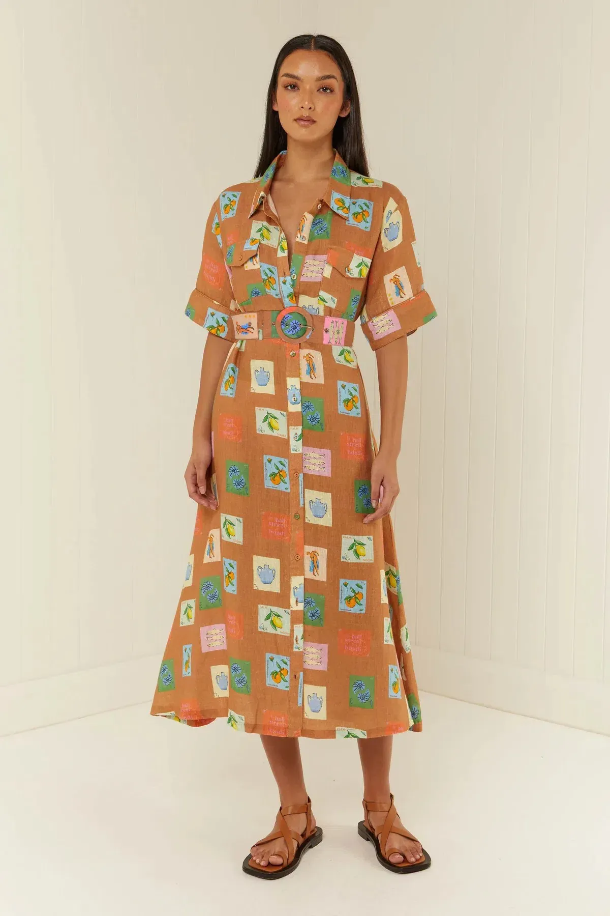 Palm Noosa Souvenir Dress Brown Emblem Size 14 for rent on The Volte - main image