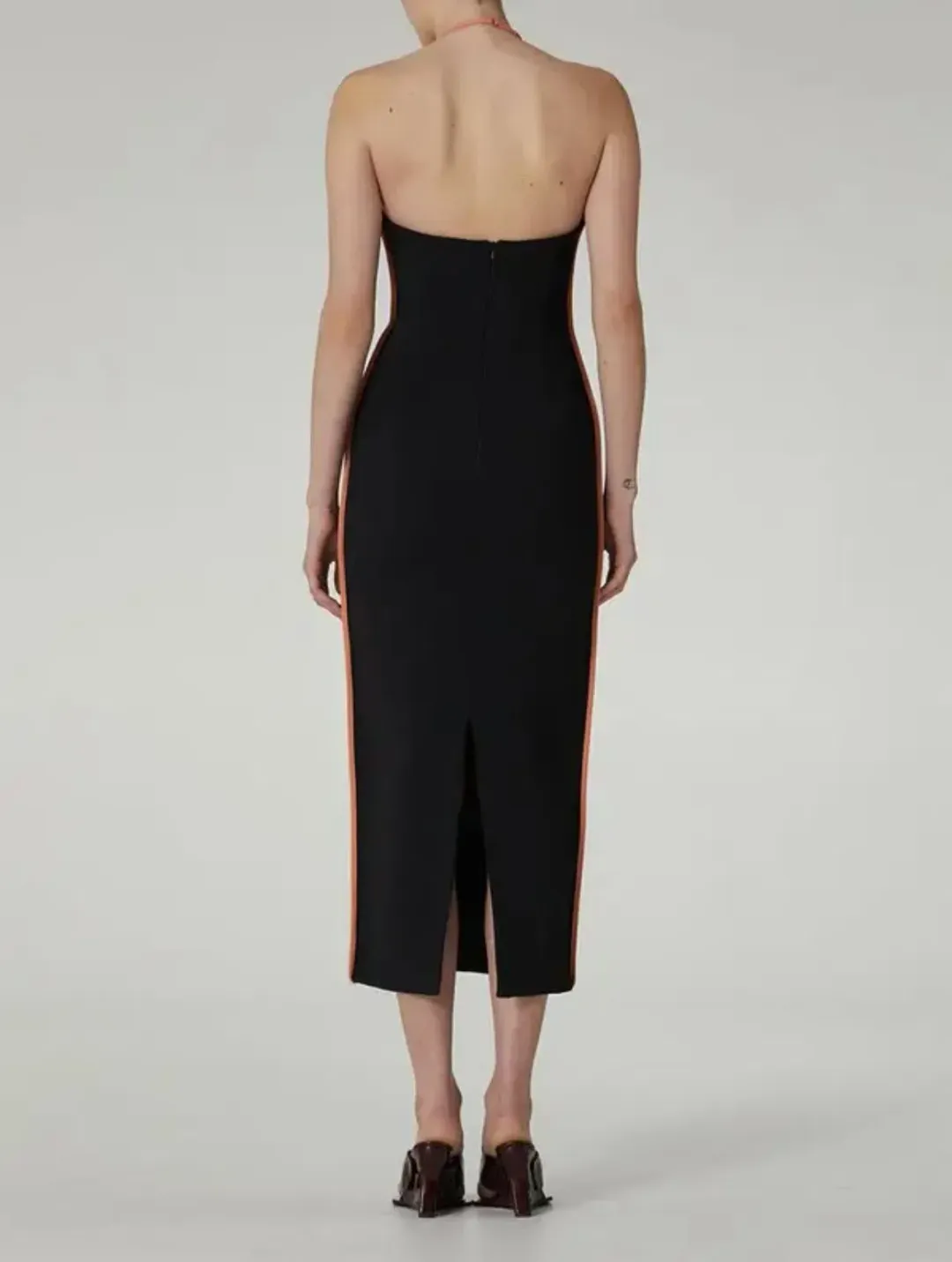 Paris Georgia Nassia Midi Dress Black & Pink Leather Size 10 for rent on The Volte - main image