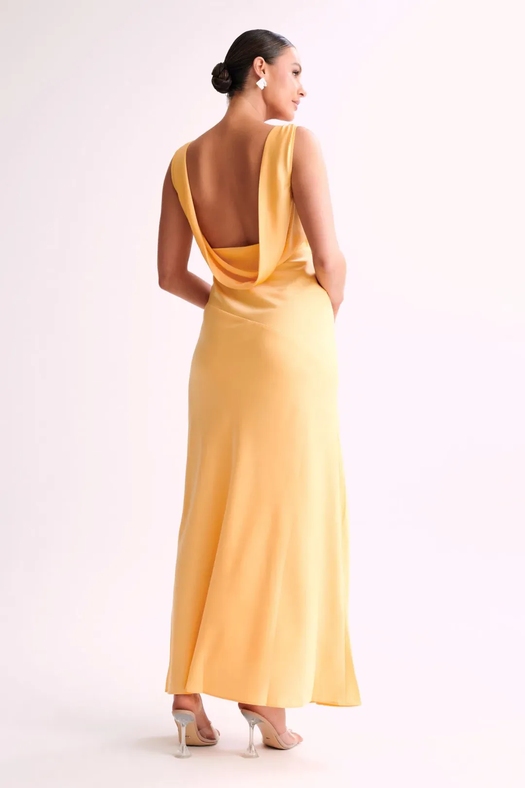 Meshki Nadia Satin Dress with Back Cowl Lemon Size XS/ AU 6 for rent on The Volte - main image