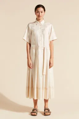 Lee Matthews Adelaide Pleated Shirt Dress Cream Size 12 for rent on The Volte - image 1