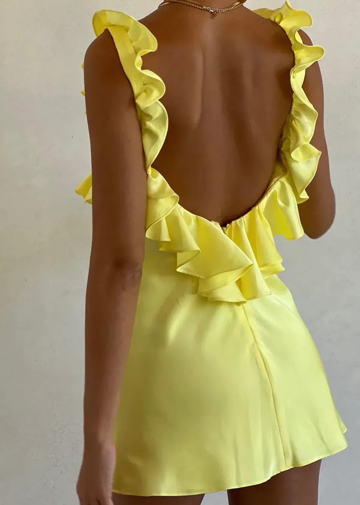 House of CB Tink Satin Ruffle Mini Dress Buttercup Size 8 - Image 4