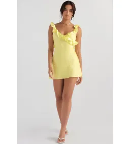 House of CB Tink Satin Ruffle Mini Dress Buttercup Size 8 for rent on The Volte - image 1