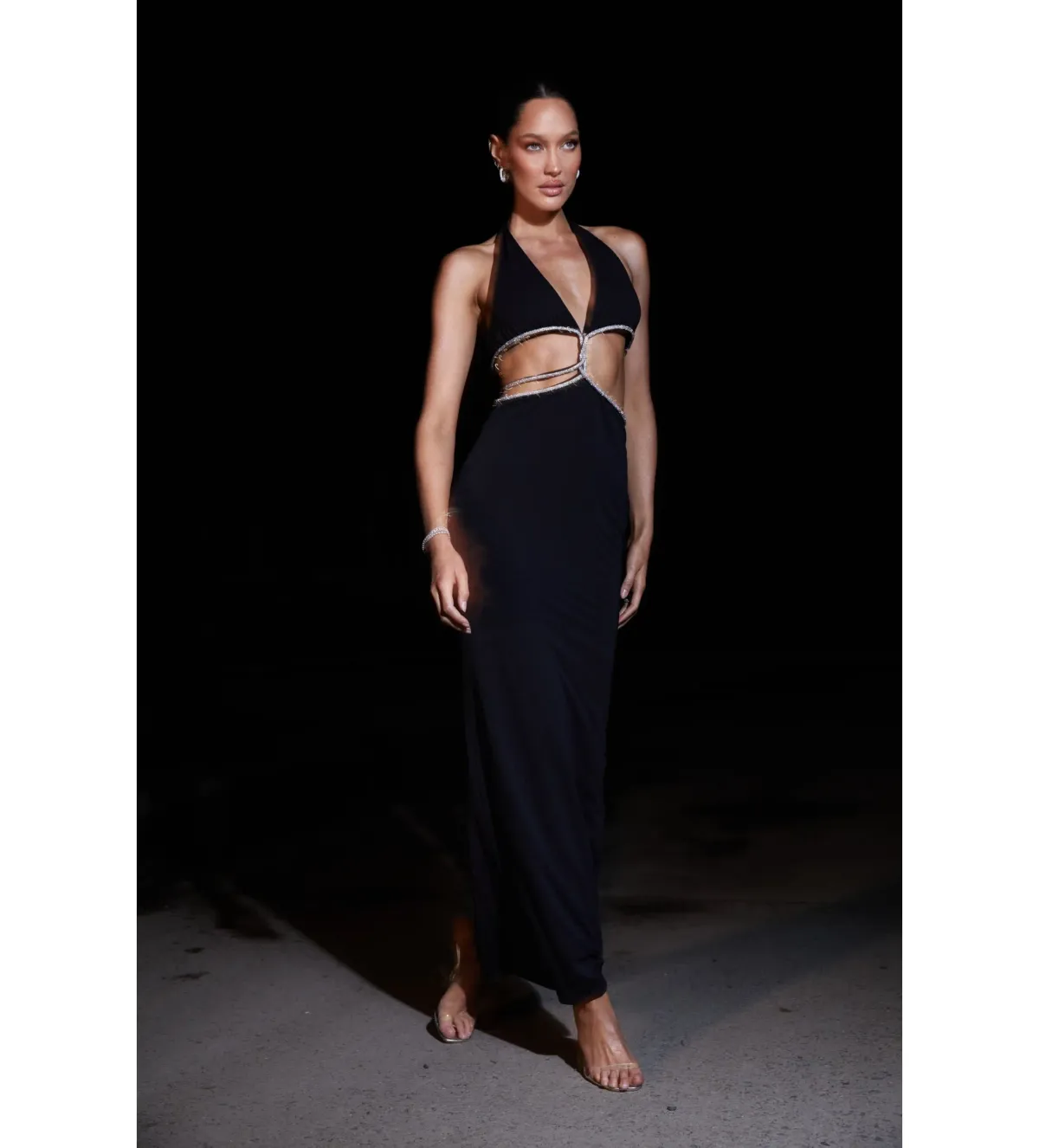 MESHKI Nicha Diamante Cut Out Maxi Dress Black Size 8 - Image 3