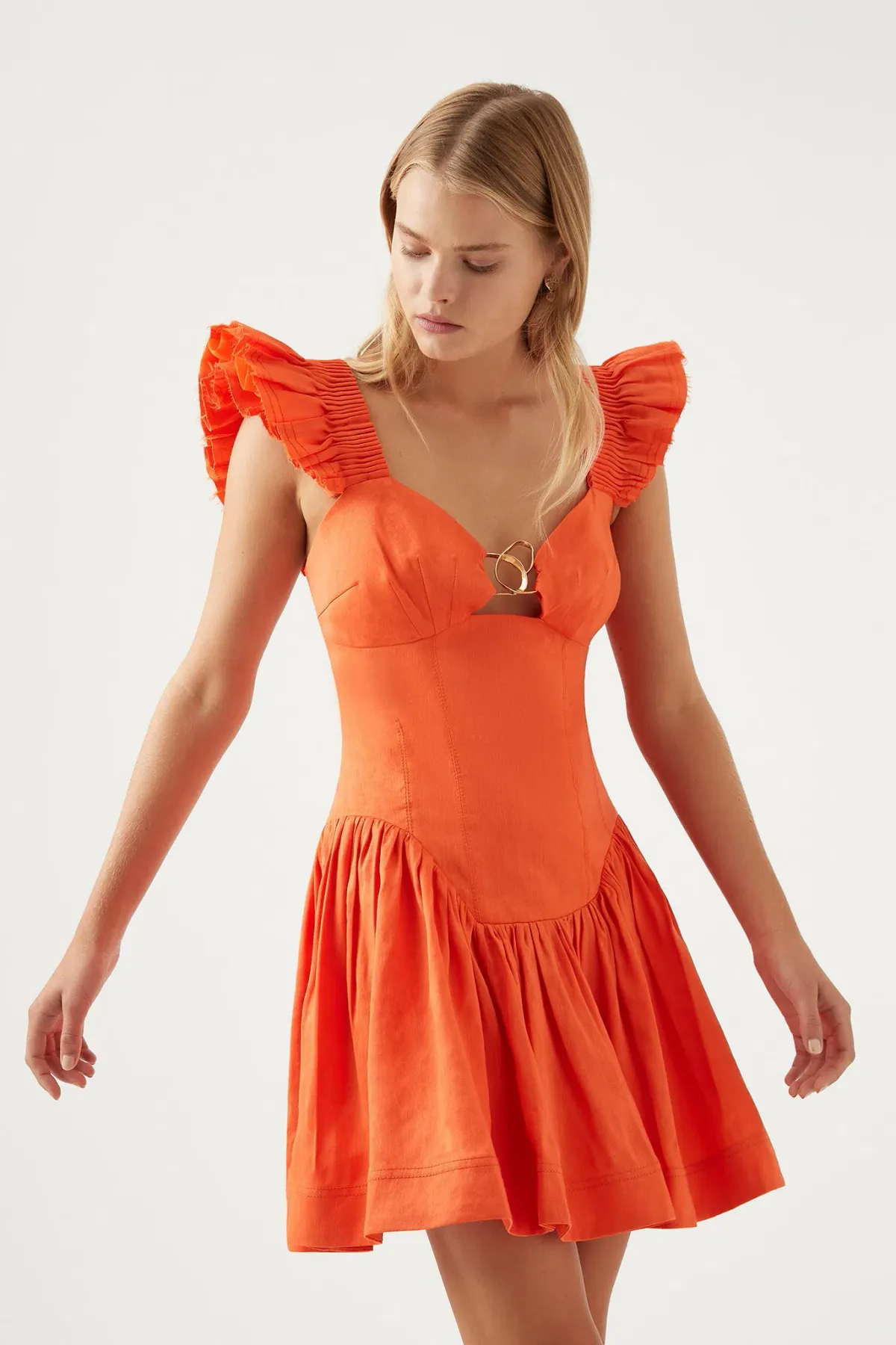 AJE Simone Frill Sleeve Mini Dress Orange Size 8 - Image 2