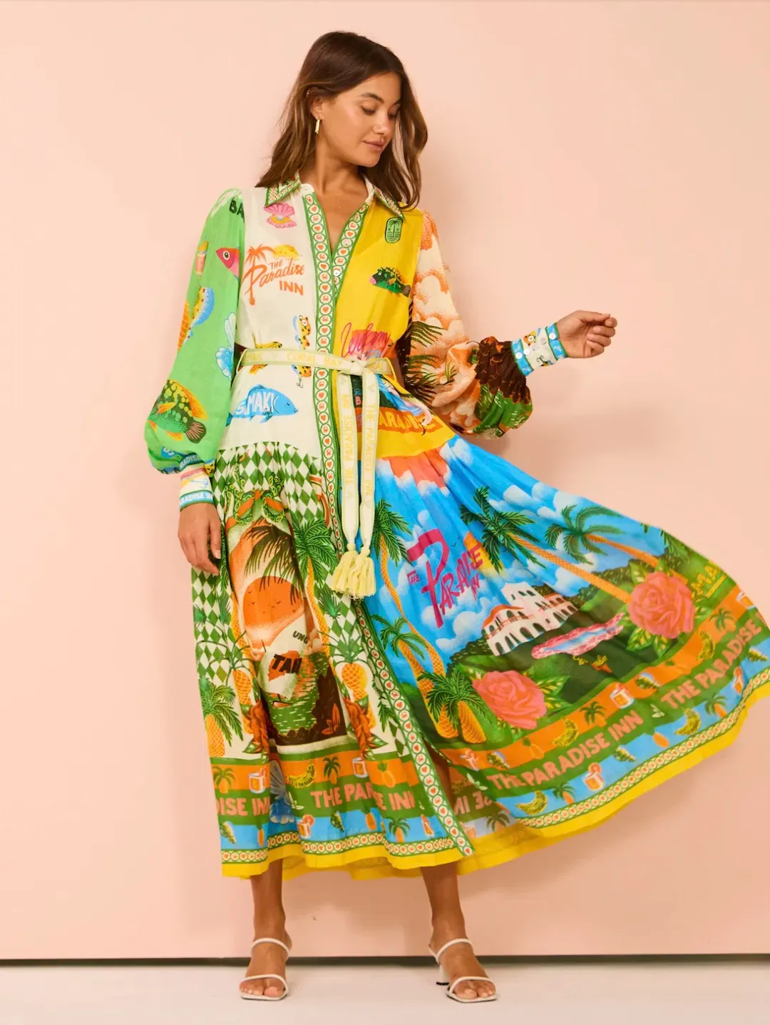 Alemais Paradiso Shirt Midi Dress Multi Print Size AU 12 for rent on The Volte - main image