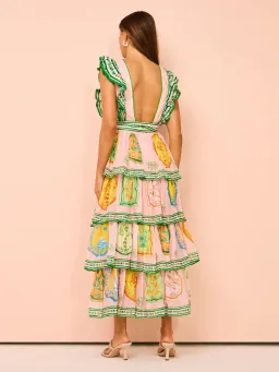 Alemais Porcelain Frill Midi Dress In Pink Size 10 for rent on The Volte - image 2