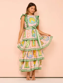 Alemais Porcelain Frill Midi Dress In Pink Size 10 for rent on The Volte - image 1