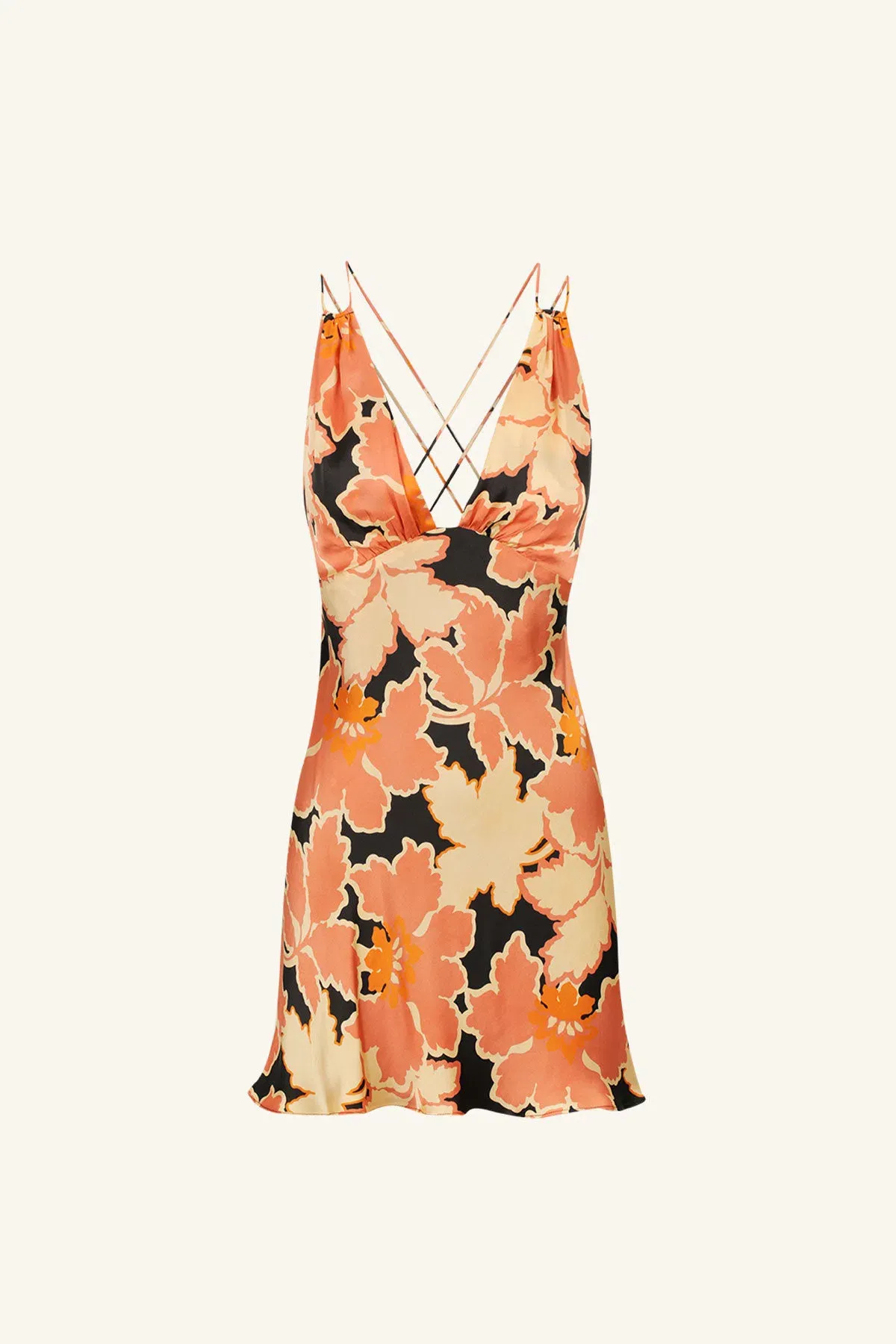 Shona Joy Rosa Silk Plunged Double Strap Mini Dress Coral/Pink Multi Size 8 - Image 5