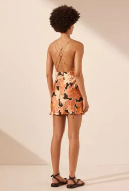 Shona Joy Rosa Silk Plunged Double Strap Mini Dress Coral/Pink Multi Size 8 for rent on The Volte - image 4